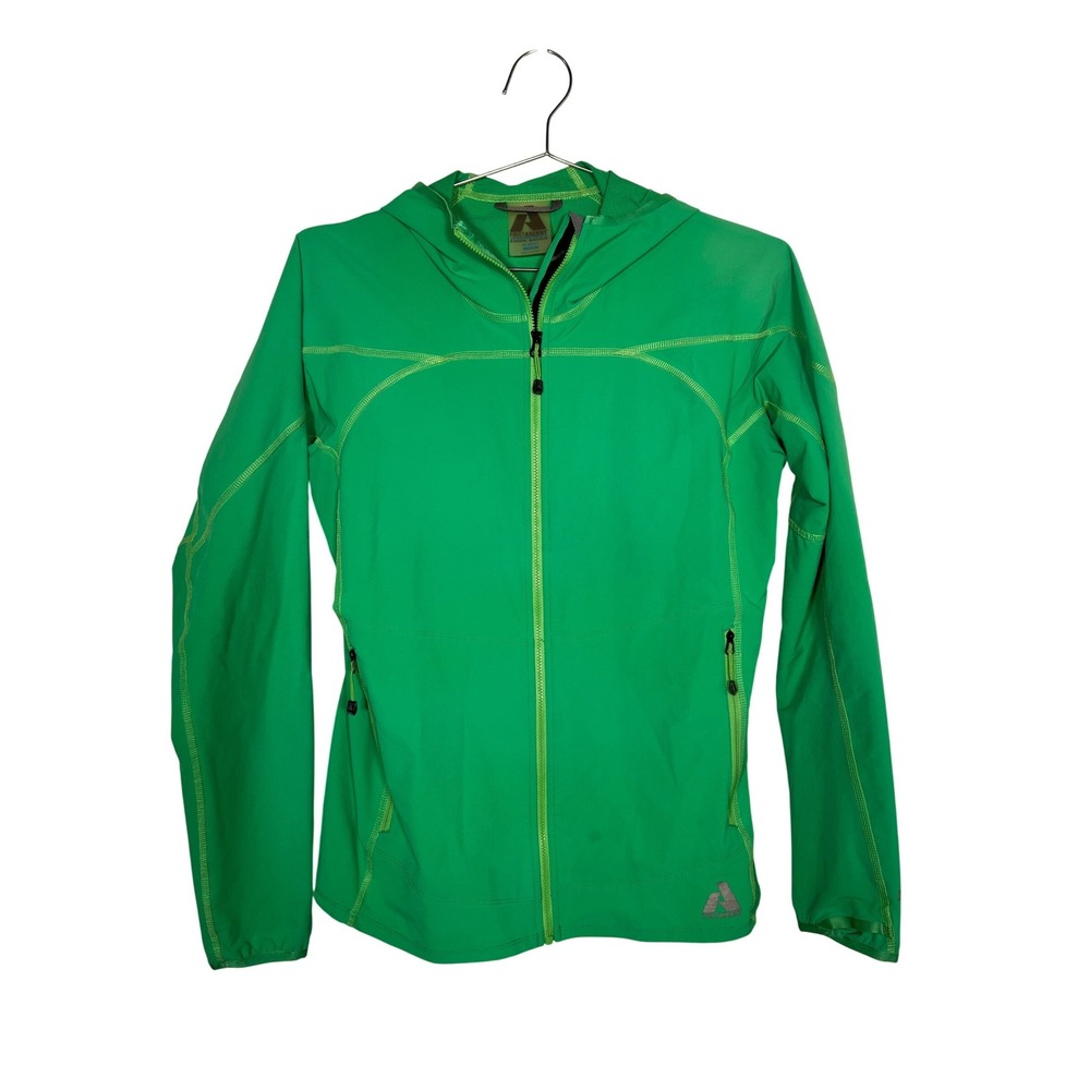 Eddie Bauer First Ascent Green Hooded Windbreaker Jacket Full Zip Stretch Medium